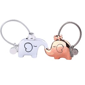 YO-yiHHG 2PCS Lovely Elephant Keychain, Kissing Elephant Cute Keychain Magnetic Keyring For Valentines Christmas Wedding (Rose Gold+Silver)