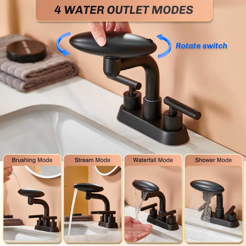 Matte Black Bathroom Sink Faucet，Modern 3 Hole Bathroom Faucet 2