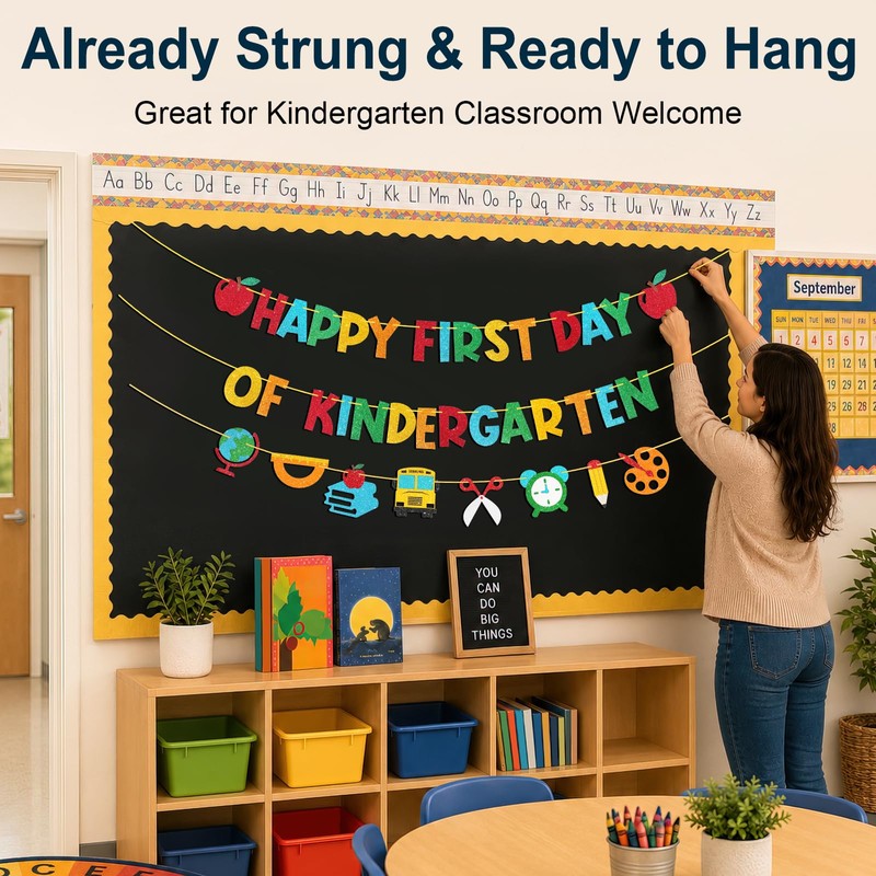 Hekocap First Day of Kindergarten Decorations, Pre-Strung Happy First Day