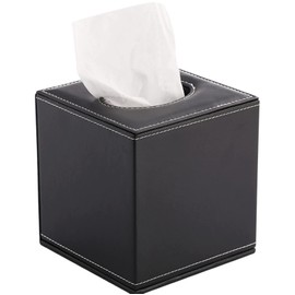 Gentillesse Tissue Case, Hotel-Like Half PU Leather, Tissue Box, Square, Tissue Cover, Nordic, Black, White (Black)