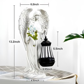 Tuzsocr Solar Angel Garden Statues - Guardian Angel Figure with LED Solar Lantern, Grave Light Outdoor Decoration, Weatherproof Grave Decoration for Cemetery, Angel Sculpture Decoration Lawn, Yard,