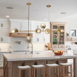 IBalody 6-Lights Pendant Light Modern Indoor Ceiling Chandelier Glass Globe Hanging Lamp Living Room Dining Room Restaurant Kitchen Island Chandeliers (Gold+Smoke Gray)