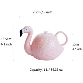 JointVictory 34 oz Flamingo Teapot - Pink Flamingo Themed Choice for Women Small Porcelain Tea Pot - Microwave and Dishwasher Safe (Teapot)