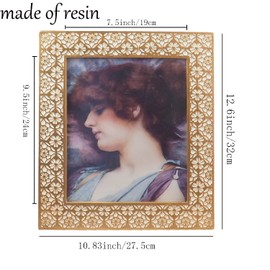 Hymmah 8x10 Gold Picture Frame Ornate Photo Frame Hand-Crafted Resin Picture Frame with Easel & Hook for Tabletop, Home Decor, Photo Gallery