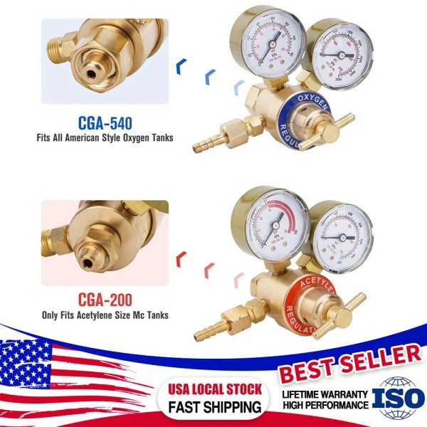 SPARKWHIZ Oxygen and Acetylene Regulators Welding Gas Gauges Pair CGA540