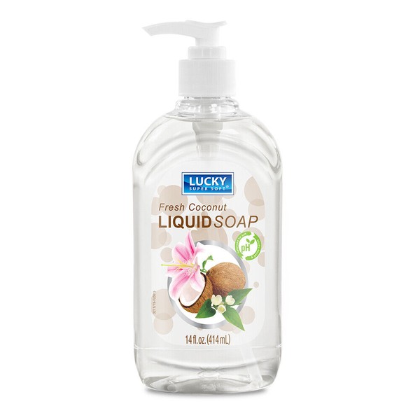 Lucky Super Soft Liquid Pump Soap Dispenser. pH Balanced. Coconut. 14 fl.oz