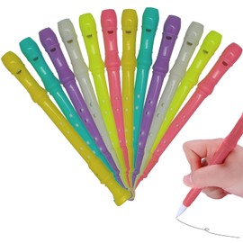 12PCS Novelty Flute Shape Rollerball Pens, 6 Colors Cute Kawaii Music Pens with Black Gel Ink, 0.5mm Fine Point, Smooth Writing for School, Office, Parties & Desktop Decoration with a Pen Bag