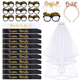 Yueshop 24 PCS Hen Party Accessories, 1 Bride to be Sash + 10 Team Bride Sashes + 11 Hen Party Glasses + 1 Hen Party Veil + 1 Bride to be Tiara, Hen Do Accessories, Hen Night Accessories Decoration