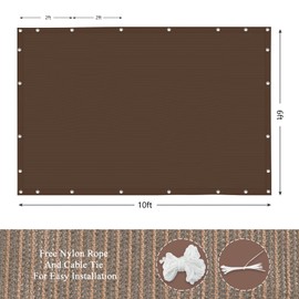 ABOSUN 90% Outdoor Sun Shade Cloth, 6' x 10', Pergola, Deck, and Backyard Patio Sunshade with UV Protection, Heat Resistant HDPE Material, Reinforced Grommets (6x10 FT, Brown)
