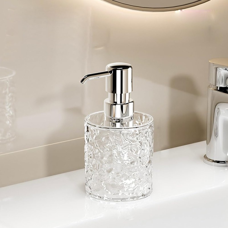 300ml/10oz Empty Transparent Plastic Round Soap Dispenser with Silver Pump