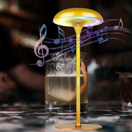 amhshkou Rechargeable Table Lamp Cordless,with Bluetooth Speaker,Built in 6000mAh Rechargeable Battery,Touch dimming,IP54 Waterproof, Living Room lamp,Dining Table lamp,Bedside lamp,Champagne Gold