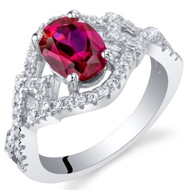 PEORA Created Ruby Lace Ring for Women 925 Sterling Silver, 1.75 Carats Oval Shape 8x6mm, Size 7, July Birthstone Ring, Gifts for Birthday, Anniversary, Wedding, w/Jewelry Box, Sparkling Jewelry