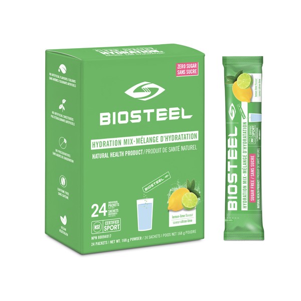 BioSteel Hydration Mix, Great Tasting Hydration with Zero Sugar, and No Artificial Flavours or Preservatives, Lemon Lime Flavour, 24 Single Serving Packets