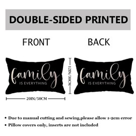 Home Quote Throw Pillow Cover Family is Everything Cushion Covers 12 x 20 Inch Farmhouse Rustic Decor Lumbar Pillowcases 2Pack with Saying Housewarming Gifts for Sofa Couch (Black)