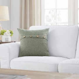 Meekio Set of 2 Dark Sage Square Pillow Covers 18 x 18 Farmhouse Pillow Covers with Coconut Buttons for Sofa Couch Living Room Bedroom