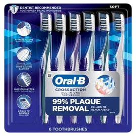 Oral-B Oral B Crossaction All In One Toothbrush Pack Of 6 Multicolor Plaque Removal