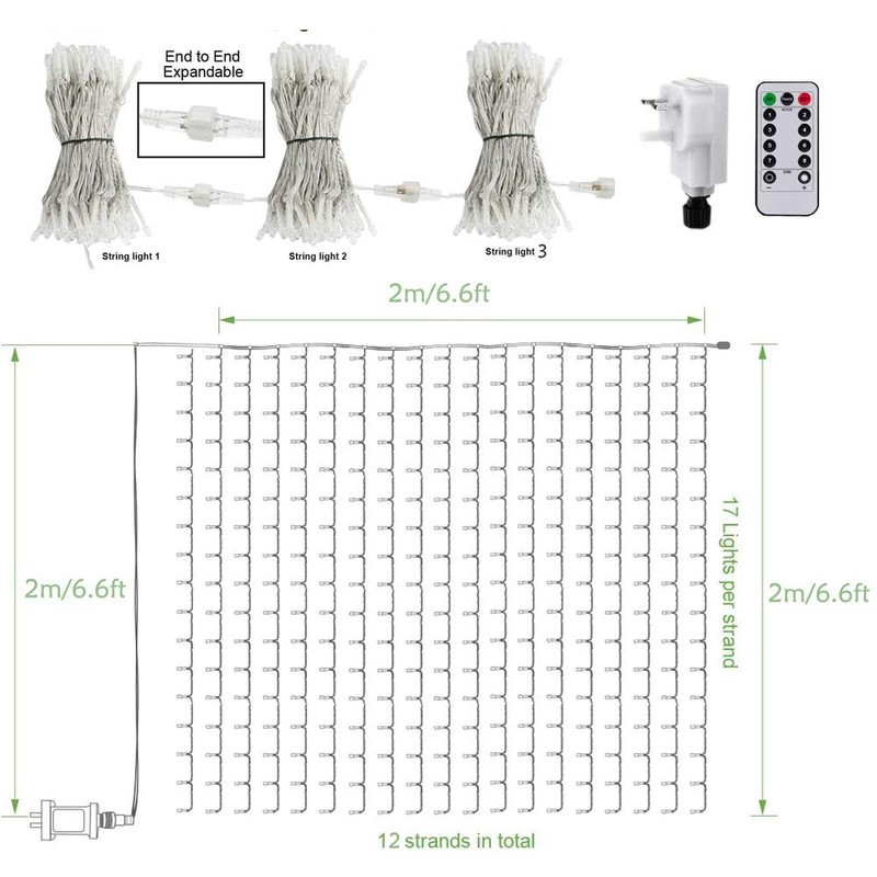 2M x 2M Window Curtain Lights Plug In Backdrop Curtain