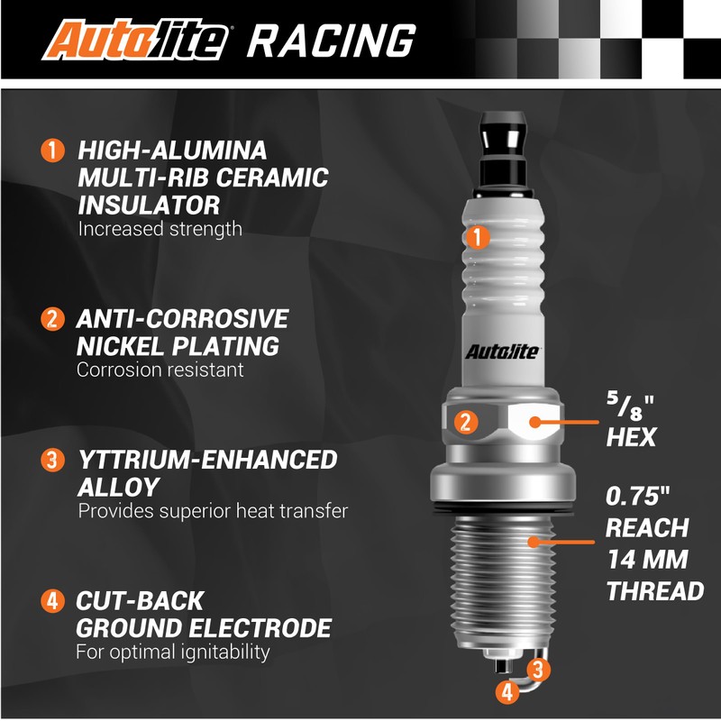 Autolite AR3933-4PK High Performance Racing Non-Resistor Spark Plug, 4 Pack