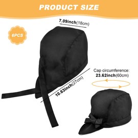 6pcs Chef Hats, Tie Back Chef Hat for Men, Adjustable Chef Cap Chefs Cap Black Breathable Cooking Hat Kitchen Cooking Hats for Men Women