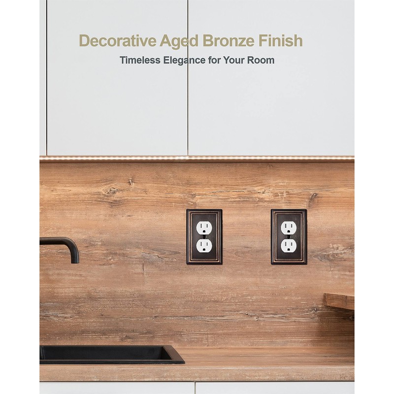 ZILLSEA 6-Pack Duplex Wall Plates, Aged Bronze Outlet Covers, Metal