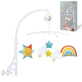 Cot Musical Mobile Soothing Baby Born Cot Plush Toys with Lullaby Adjustable Arm Bracket Cot Meteorology Decors (Multicolor)