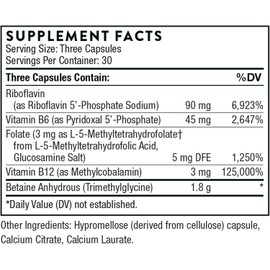 THORNE Methyl-Guard Plus - Active folate (5-MTHF) with Vitamins B2, B6 & B12 - Supports methylation & Healthy Level of homocysteine - Gluten, Dairy & Soy-Free - 90 Capsules