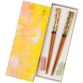 Hashikura Matsukan G-82011 Dishwasher-Safe Couples Chopsticks Natural Wood Pair Set, 8.9 inches (22.5 cm), Chopsticks Rest Included, Crystal, Sunshine Through Trees, Spring, Summer, Green, Pink, Made