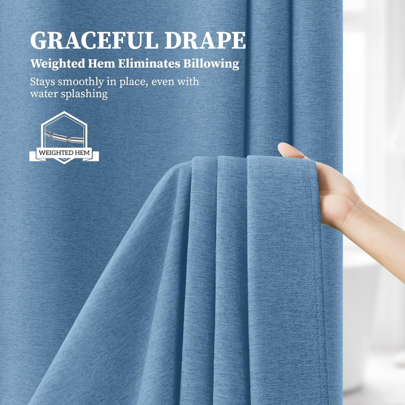 BTTN 72x78 Linen Textured Waterproof Fabric Shower Curtain, Moonlight Blue