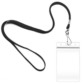 JORUIBLUSKY 2 Pack ID Card Badge Holders with Black Durable Cruise Lanyard, Vertical Waterproof Clear Extra Thick Plastic Name Tags for Office, School, Students, Teachers, Adults, Business, Kids, Conferences