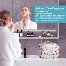 Elegant Small Makeup Organiser - Portable Makeup Bag for Travel & Daily Use - Compact Cosmetic Storage Solution - Make Up Organiser with Durable Zipper & Water-Resistant Fabric (Whitee1)