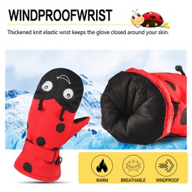LOVMEAD Children's Ski Gloves, Winter Mittens, Gloves, Boys and Girls, 1-10 Years, Warm, Waterproof, Windproof for Snow, Snowboarding, Skiing, Cycling (M (4-6 Years), Red)