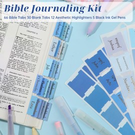 NEWEST Bible Journaling Kit with 12 No Bleed Bible Highlighters, 5 Pastel Gel Pens and 96 Blue Bible Tabs, Aesthetic Bible Study Supplies for Study Bible, Christian Gifts for Women & Men