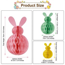 6 Pcs Easter Hanging Decorations,Paper Honeycomb Bonnet Bunny Rabbit Decor 3D Spring Easter Tree Decor Ball Pendant Festive Table Hanging Ornaments Set for Home Wooden Door Window Garden Party Scene