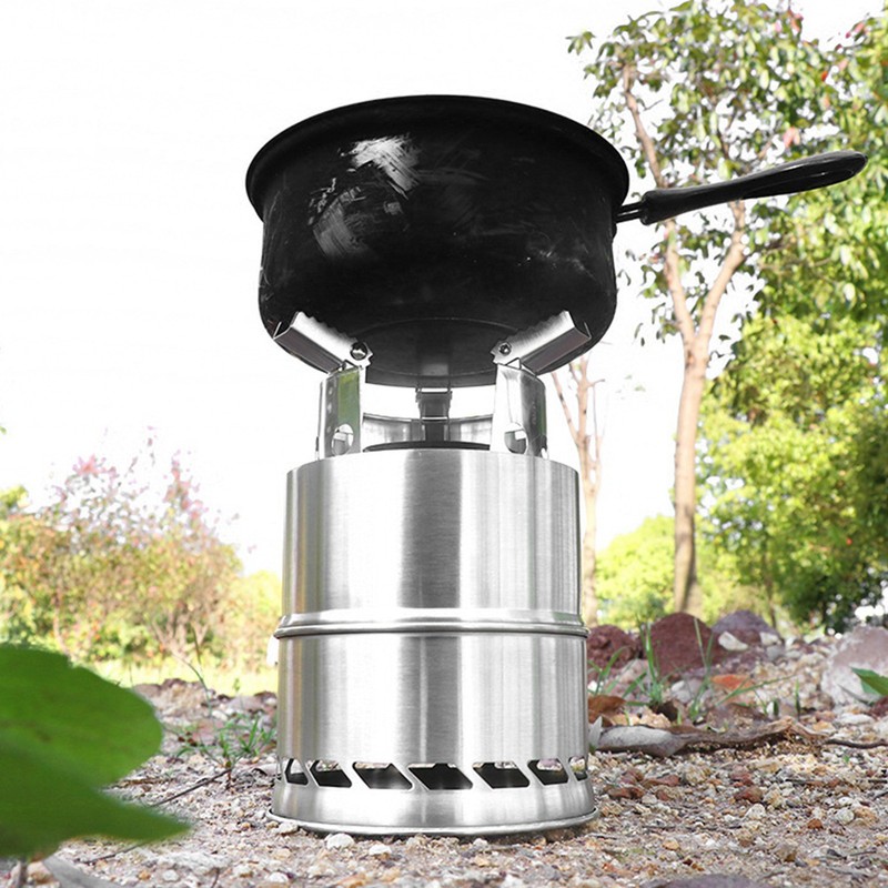 Outdoor Camping Equipment Windproof Wood Stove Cooking Stainless Steel Movable