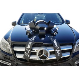 CarBowz Big Car Bow, I Love You, Giant 30" Bow, Non Scratch Magnet, Weather Resistant Vinyl (Black)