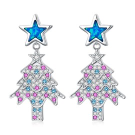 925 Sterling Silver Moon/Sun/Star Opal Stud Earrings for Women gift (Star 2)