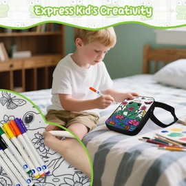 Fkwergsy Coloring Crossbody Bag with 8 Markers Color Your Own Bag for Girls Boys Back to School Gifts for Kids, Frog, Large