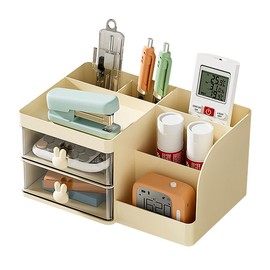 Makeup Storage Organizer with 2 Drawers, Desk Vanity Countertop Skin Care Cosmetic Display Case Make up Stands for Hair Accessories Lipstick Lotions Beauty Skincare Organizing (Cream)