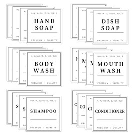 TESWEY 24PCS Printed Waterproof Labels for Bottles, Bathroom Soap Dispenser Organization Label Stickers, Hand Soap Mouthwash Shampoo and Conditioner Labels Waterproof (White)