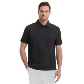 VEBOON Mens Golf Polo Shirts Lightweight Breathable Casual Solid Collared Shirts for Men Black