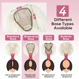 REECHO Real Human Hair Topper, 10 inch Women Hair Toppers for Thinning Hair, 100 Percent Human Hair Large Coverage Natural Hairpiece Wiglet, Waterdrop Base 2.5"x4", Silver White