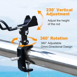 1/2 Pack Fishing Rod Holders for Boat, 360 Degree Adjustable Fishing Rod Holder with Enlarge Clamp, Aluminum Alloy, Suitable for Round /Square Tubular Hulls.