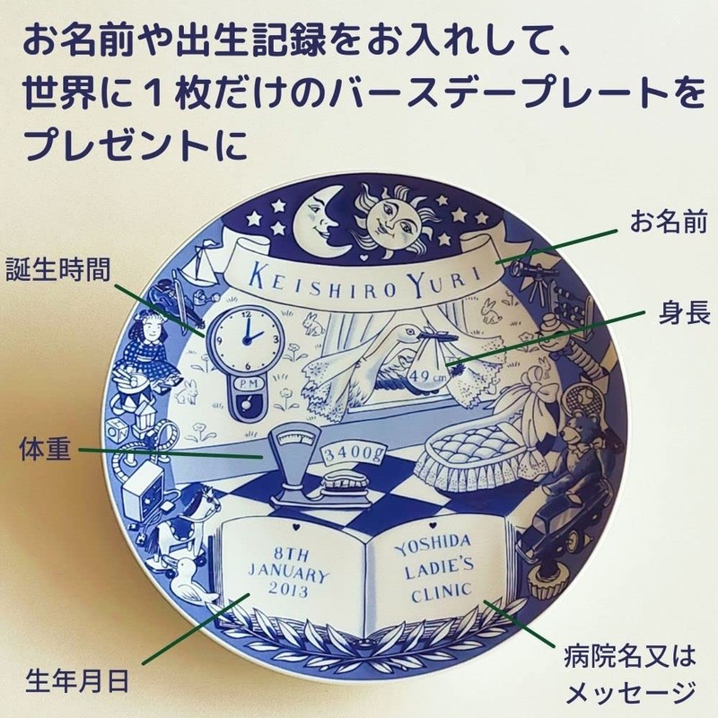 Baby Birth Record Ceramic FairyGift Birthday Plate Made in Japan