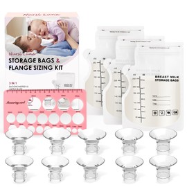 Nursi Luna Flange Sizing Kit with Flange Inserts 13/15/17/19/21mm 10PCS, Nipple Ruler, Breastmilk Storage Bags 60, Silicone Flanges Insert for 24mm Flange/Shield, Breastfeeding Essentials for New Mom