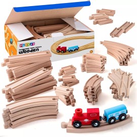 play22 52-Piece Wooden Train Track Lot Railway Set Thomas The Train Brio Accessories