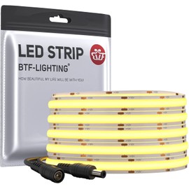 BTF-LIGHTING FCOB Flexible High Density LED Strip 5M 336LEDs/M Warm White 8W/M 12V 8mm Dimmable Malleable FOB COB LED Light Tape for Bedroom Kitchen Home Interior Decoration(Only Strip)