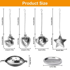 4 Styles Stainless Steel Loose Tea Infuser with Extended Chain, Tea Filter Cup Tea Infuser with Palette, Small Tea Strainer for Loose Tea, Heart Tea Can Star Tea Filter for Loose Tea, for Herbs and