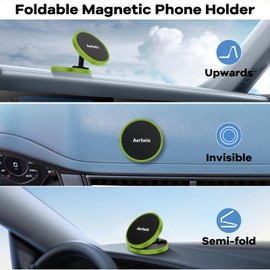 Aerbeis Magnetic Phone Holder Mount for Car, Compatible with MagSafe, Folding Magnetic Phone Mount Adapter for Car Holder Mount, Folding Metal Car Phone Holder