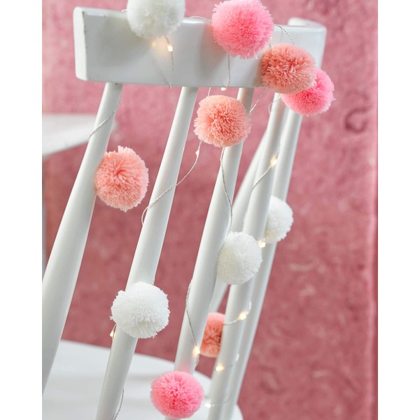Talking Tables Pink and White Pom LED String Lights Perfect for Room Decorations, Birthday, Bridal, Baby Showers, Bachelorette Parties, One