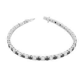 Gold Gala Tennis Bracelet 925 Sterling Silver Cubic Zirconia for Men Women Black and White, Silver